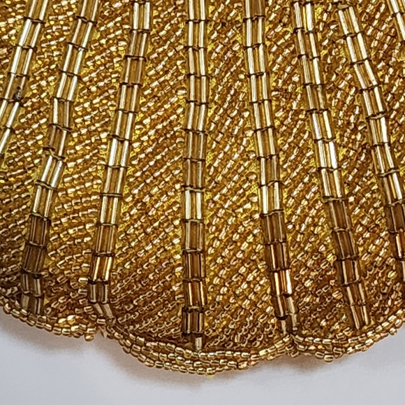 EVENING BAG 1970s HAND BEADED GOLD + CONVERTIBLE SHOULDER SNAKE CHAIN NWOT MINT - Picture 10 of 14